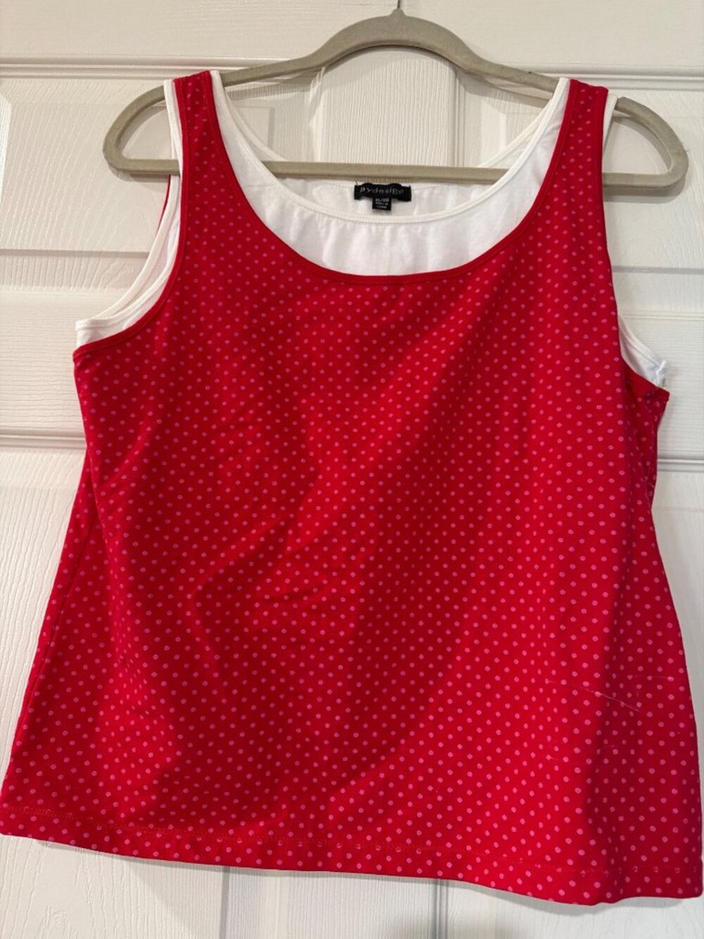 Bydesign Womens Red Polka Dot Tank Top XL Cotton Blend Sleeveless Scoop Neck
